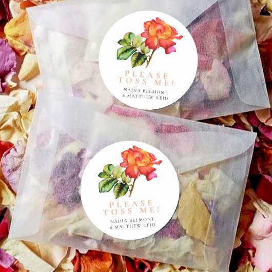 Sticker Rond Thé rose rose orangé mariage confetti toss 