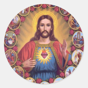 Sticker Rond The Sacred Heart of Jesus