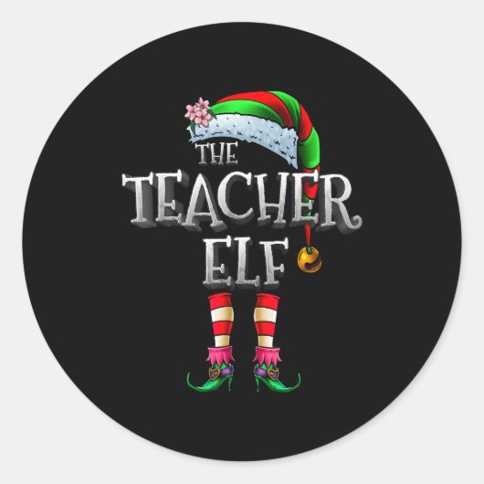 Sticker Rond The Teacher Elf Shirt Matching Family Funny Christ (Devant)