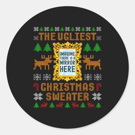 Sticker Rond The Ugliest Christmas Sweater With An Image Of A M (Devant)