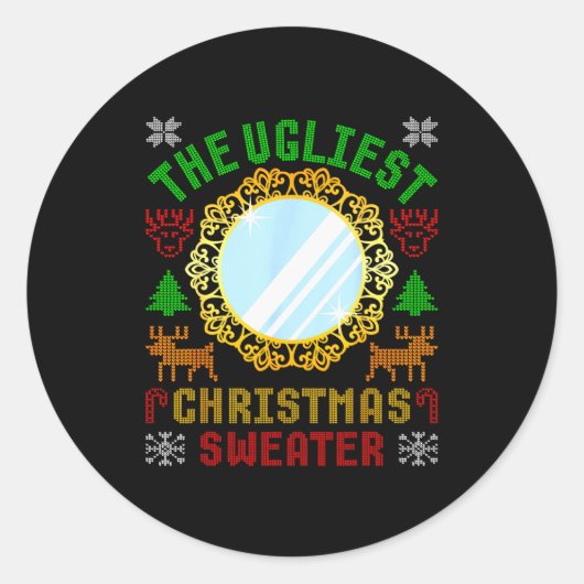Sticker Rond The Ugliest Ugly Christmas Sweater With Mirror Fun (Devant)