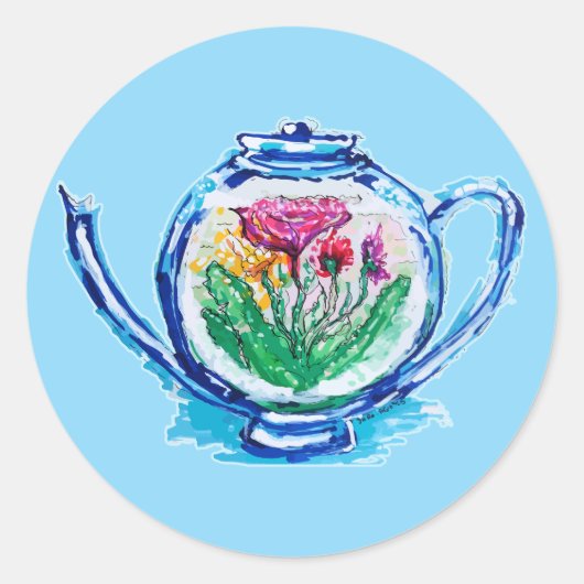 Sticker Rond Théière à fleurs (Devant)