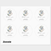Sticker Rond Théière Baby Shower Hortensias Bleus (Feuille)