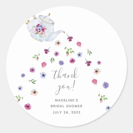 Sticker Rond Théière Floral Remerciement pour une Fête de Maria (Devant)