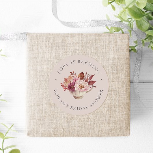 Sticker Rond Théière florale d'automne, cadeau de thé pour la d