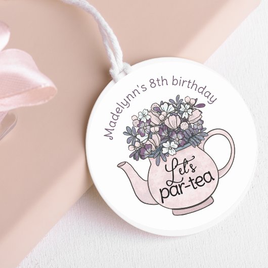 Sticker Rond Théière florale Fête d'anniversaire girly en thé