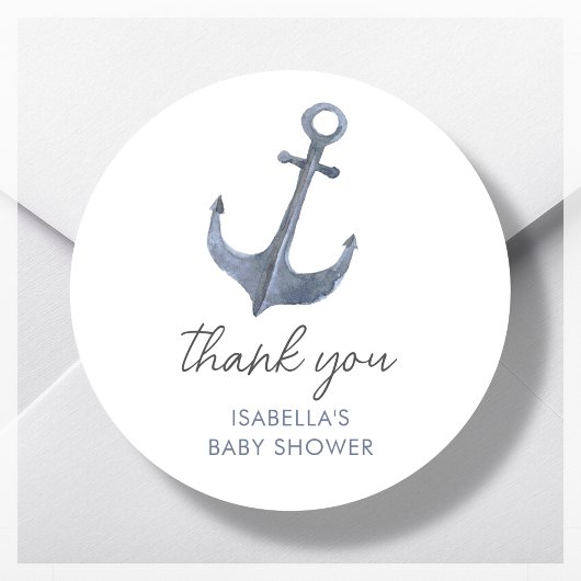 Sticker Rond Thème Ancre Voile Merci Baby shower Favoriser