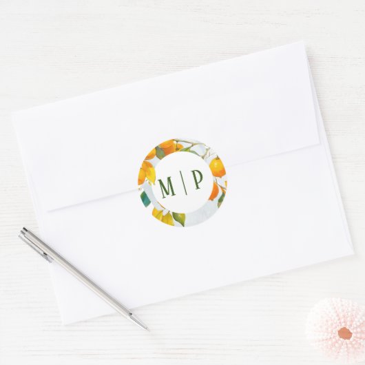 Sticker Rond Thème aquarelle orange Couleurs vives (Enveloppe)