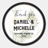 Sticker Rond Thème botanique de mariage noir or arqué moderne (Devant)