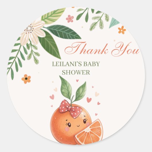 Sticker Rond Thème Botanique Petite Cutie Orange Citrus (Devant)