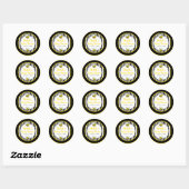 Sticker Rond Thème Bumble Noir Blanc Jaune Bébé Shower (Feuille)