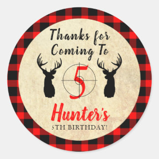 Sticker Rond Thème Chasse aux Cerfs Anniversaire Merci