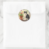 Sticker Rond Thème Chat et Fleur (Sac)