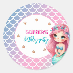Sticker Rond Thème d'anniversaire à motif d'écailles de sirène