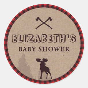 Sticker Rond Thème de Baby Shower Bûcheron à carreaux de Buffal