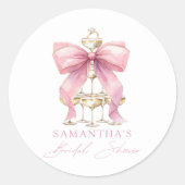 Sticker Rond Thème de Baby Shower Rose Coquette Bow (Devant)