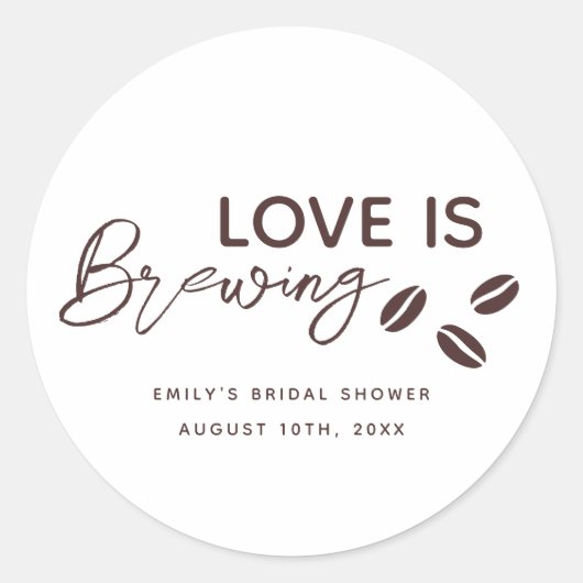 Sticker Rond Thème de café de mariage Love is Brewing (Devant)