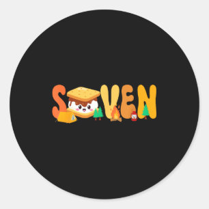 Sticker Rond Thème de camping pour 7e anniversaire S'more fête 
