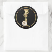 STICKER ROND THÈME DE CHUTE MONOGRAMME D'OR I AVEC CITROUILLE (Sac)