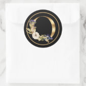 STICKER ROND THÈME DE CHUTE MONOGRAMME D'OR O AVEC CITROUILLES (Sac)