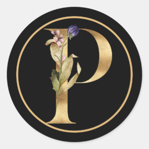 STICKER ROND THÈME DE CHUTE MONOGRAMME D'OR P AVEC ARRANGEMENT