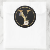 STICKER ROND THÈME DE CHUTE MONOGRAMME Y AVEC CITROUILLE BLANC (Sac)
