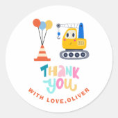 Sticker Rond Thème de construction mignonne Anniversaire Merci (Devant)