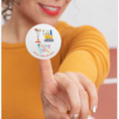 Sticker Rond Thème de construction mignonne Anniversaire Merci