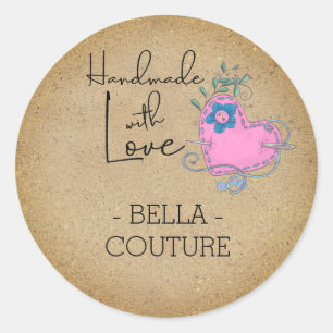 Sticker Rond Thème de couture personnalisé Kraft Look fait main