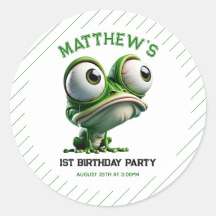 Sticker Rond Thème de ferme de grenouille folle mignonne 1er an