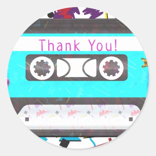 Sticker Rond Thème de fête d'anniversaire cassette rétro 80's 9 (Devant)