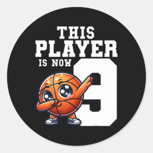 Sticker Rond Thème de fête d'anniversaire de 9 ans Dabbing Sket