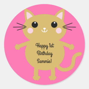 Sticker Rond Thème de fête d'anniversaire de Cat Cute Kitty