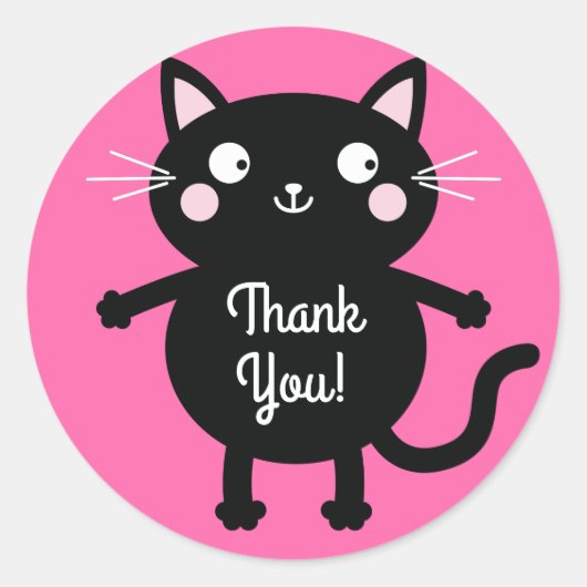 Sticker Rond Thème de fête d'anniversaire de Cat Cute Kitty (Devant)