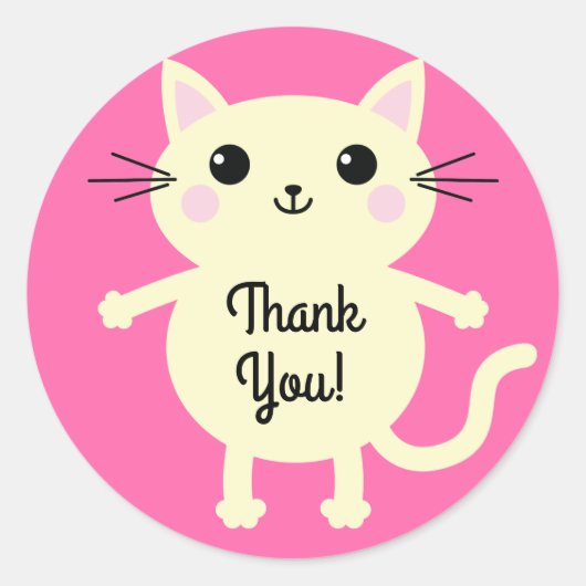 Sticker Rond Thème de fête d'anniversaire de Cat Cute Kitty (Devant)