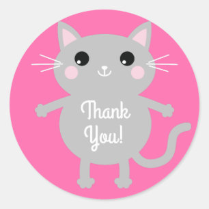 Sticker Rond Thème de fête d'anniversaire de Cat Cute Kitty