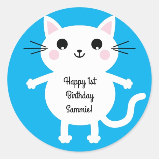 Sticker Rond Thème de fête d'anniversaire de Cat Cute Kitty (Devant)