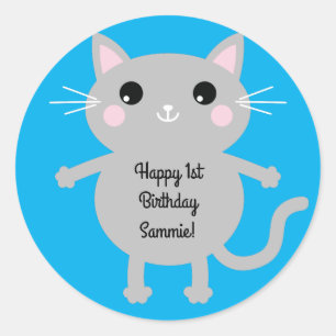 Sticker Rond Thème de fête d'anniversaire de Cat Cute Kitty