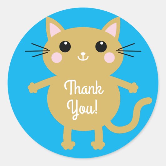 Sticker Rond Thème de fête d'anniversaire de Cat Cute Kitty (Devant)