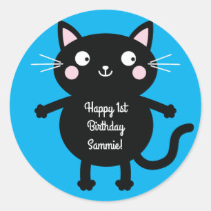 Sticker Rond Thème de fête d'anniversaire de Cat Cute Kitty