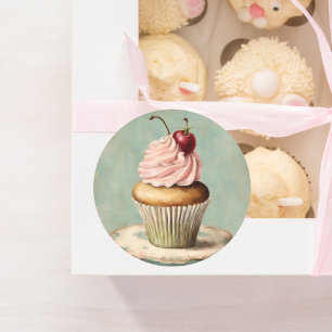 Sticker Rond Thème de fête d'anniversaire de thé Cupcake Rose F