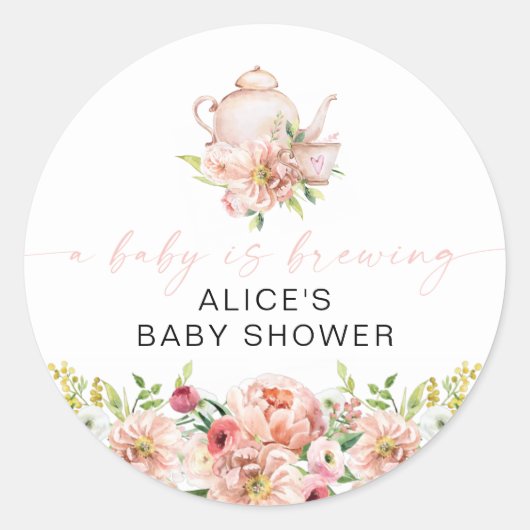 Sticker Rond Thème de fête de bébé floral rose ALICE pour la cé (Devant)