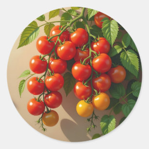 Sticker Rond Thème de jardinage de plants de tomates pour l'amb