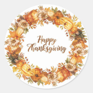 Sticker Rond Thème de l'automne grâces avec fleurs citrouille