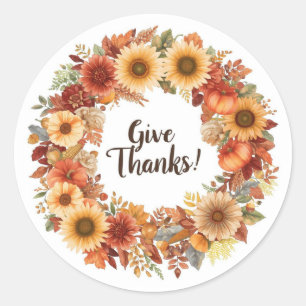 Sticker Rond Thème de l'automne grâces avec fleurs citrouille