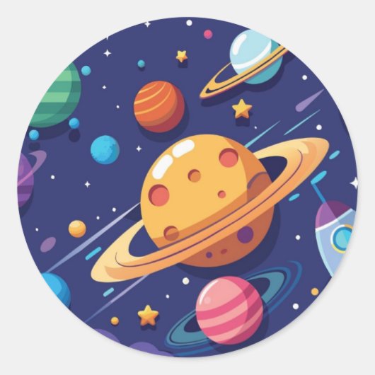 Sticker Rond Thème de l'espace et des planètes (Devant)