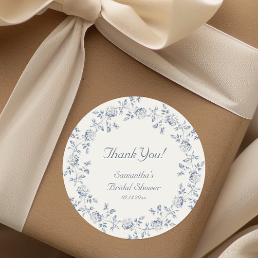 Sticker Rond Thème de mariage Chinois Bleu Floral