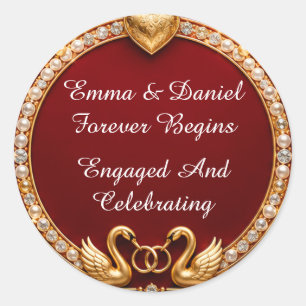 Sticker Rond Thème de mariage Cygne Rouge Or 💍 🌹