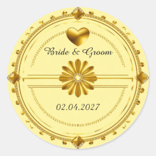 Sticker Rond 💗 Thème de mariage romantique Cœur Or ✨