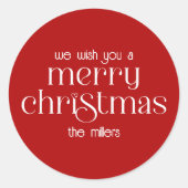 Sticker Rond Thème de Noël Design Rouge Retro Typographie (Devant)